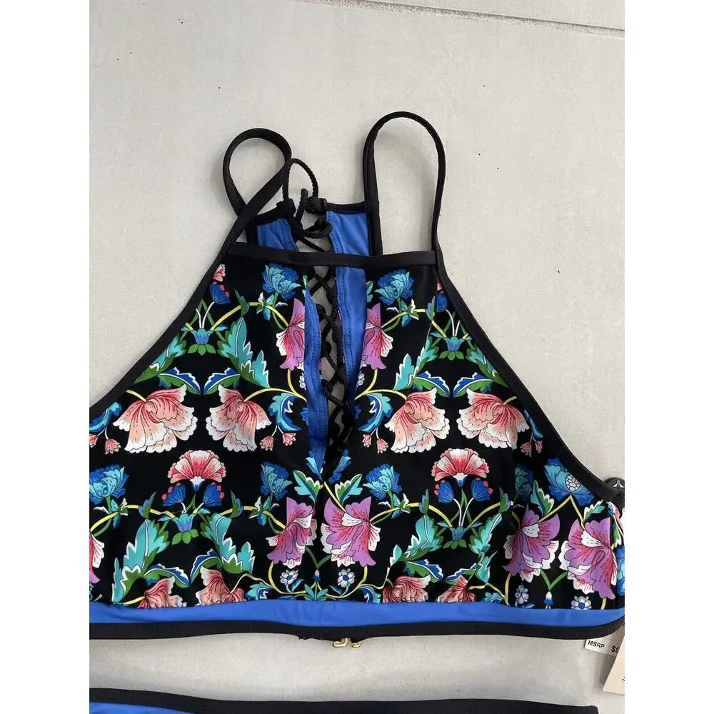Nanette Lepore Swimsuit Bikini Floral Vixen Swimwear Beach Boho Romantic Goth